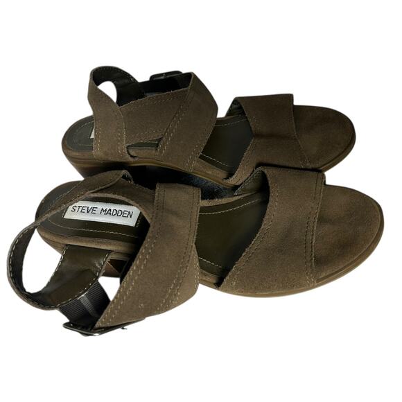 Steve Madden Roseanna Taupe Brown Suede Block Heel Sandals Size 8 - Picture 7 of 8